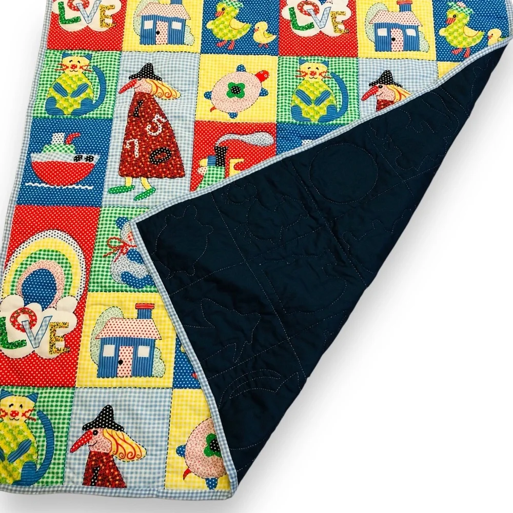 VTG Patchwork Nursery Print Children Baby Quilt Blanket Wall Hanging Farmhouse